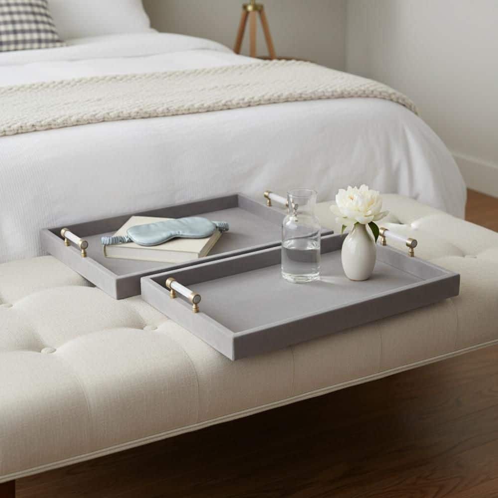 Gray 18 in. and 20 in. Rectangle Wood Suede Decorative Trays (Set of 2) price history on PriceWatchPro