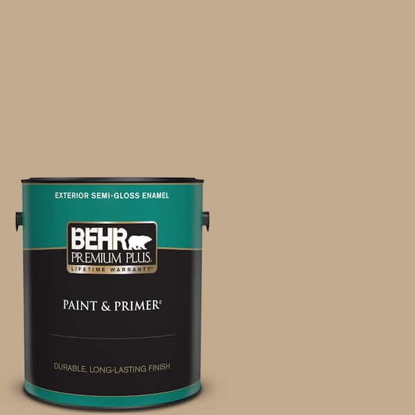BEHR PREMIUM PLUS 1 gal. #BXC-07 Palomino Tan Semi-Gloss Enamel Exterior Paint & Primer