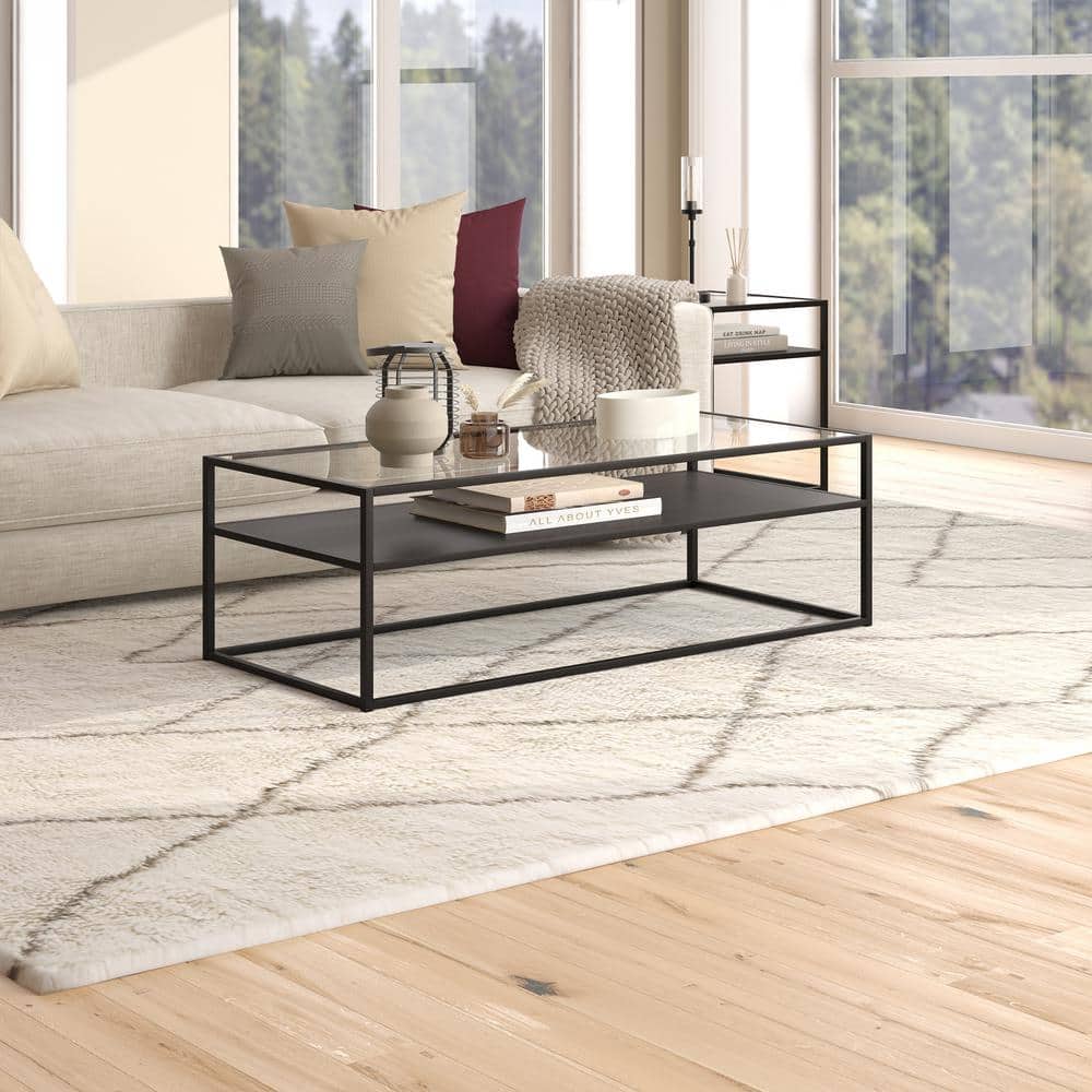 Ada 54'' Wide Blackened Bronze Rectangular Metal & Glass Coffee Table
