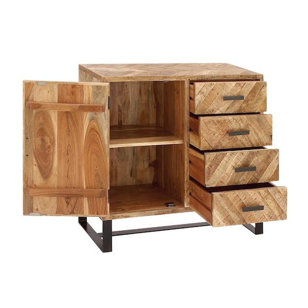 Litton Lane Brown Mango Wood 4 Drawers 1 Shelf and 1 Door Geometric Cabinet  with Wood Inlay 28736 - The Home Depot