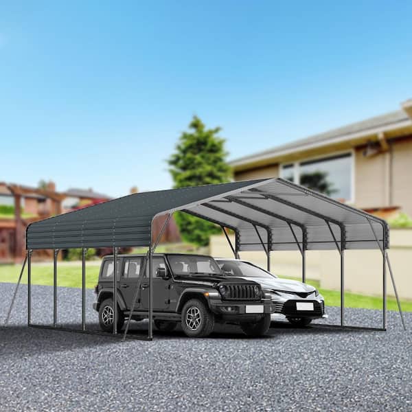 Black 20x20FT Metal Carport Heavy Duty with Galvanized Steel Roof for 2 Cars