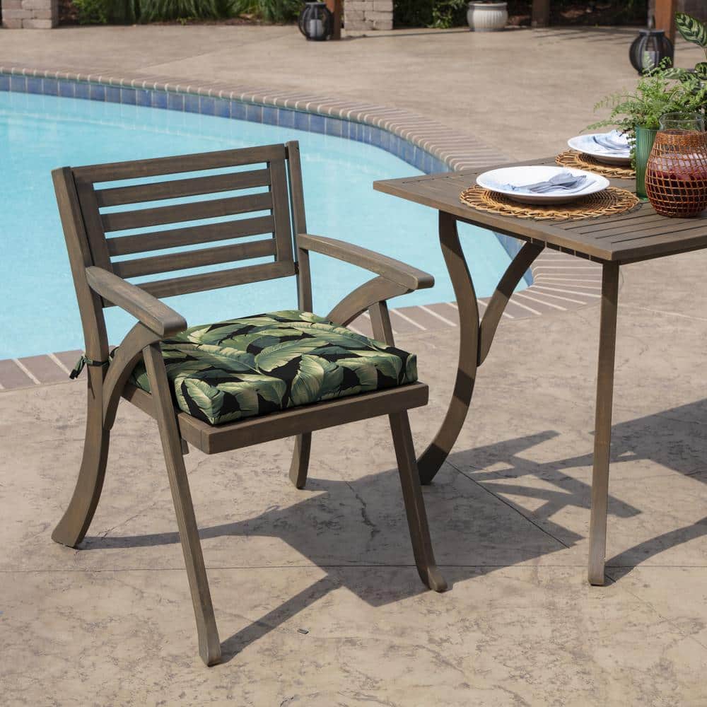 Green Floral Motif Moisture-Proof Outdoor Chair Cushion