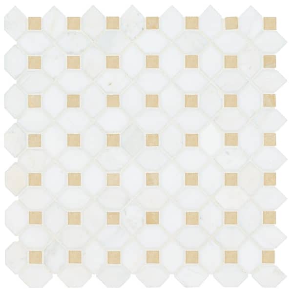 MSI Bianco Dolomite Crema Dotty 12 in. x 12 in. Polished Marble Mesh-Mounted Mosaic Floor and Wall Tile (10.7 sq. ft./case)