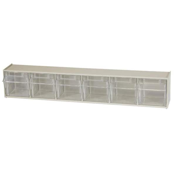 Akro-Mils 06706, 23 5/8 in. W x 3 3/4 in. D x 4 1/2 in. H, 6-Compartment Cabinet Small Parts Organizer Storage Bins, Tan (1-Pack)