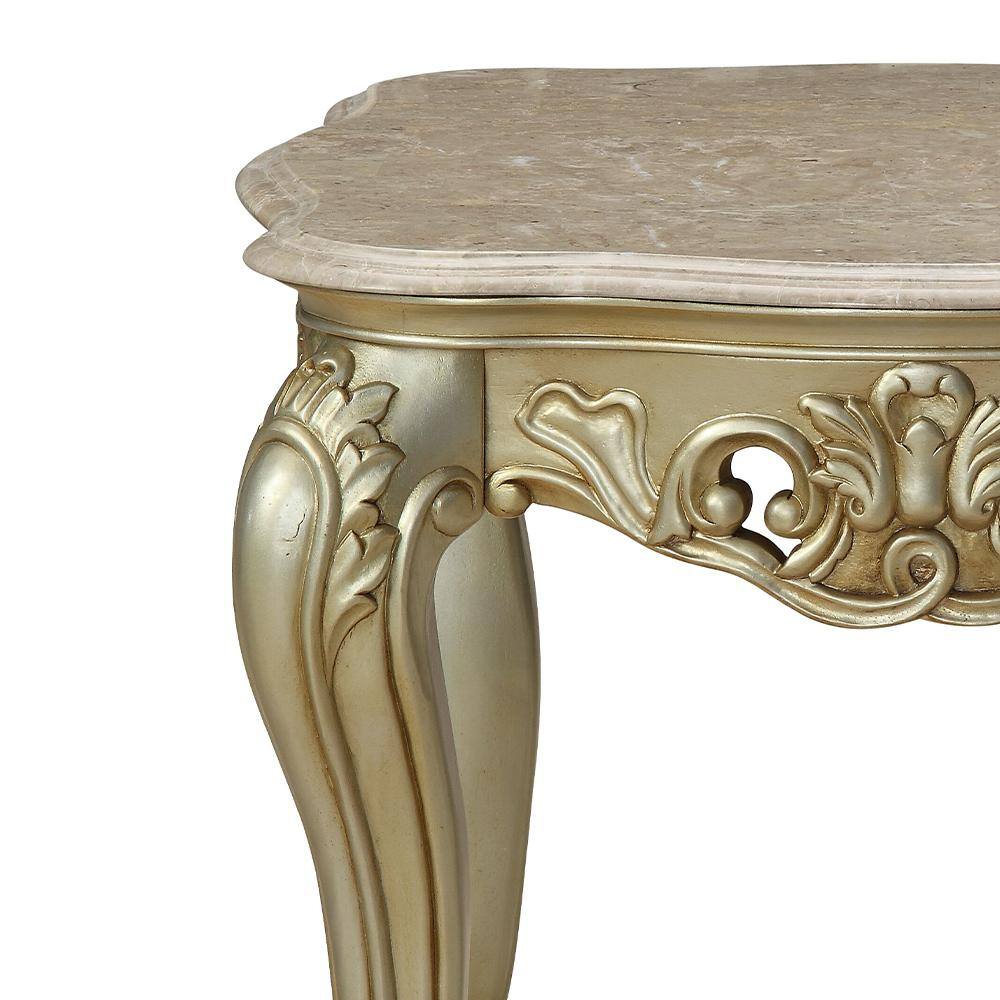 Baroque Bliss Antique White Square Marble Top End Table