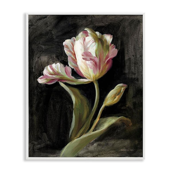 Stupell Industries Tulip on Black by Danhui Nai White Framed Nature Giclee Art Print 30 in. x 24 in.