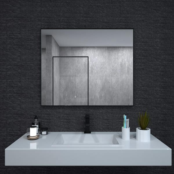 niveal Aura 36 in. W x 30 in. H Rectangular Framed Wall Bathroom Vanity Mirror in Matte Black