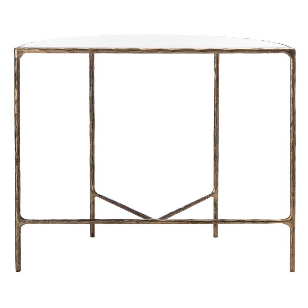 Aristocratic Airy Glamour 36'' Demilune Brass & White Marble Console Table