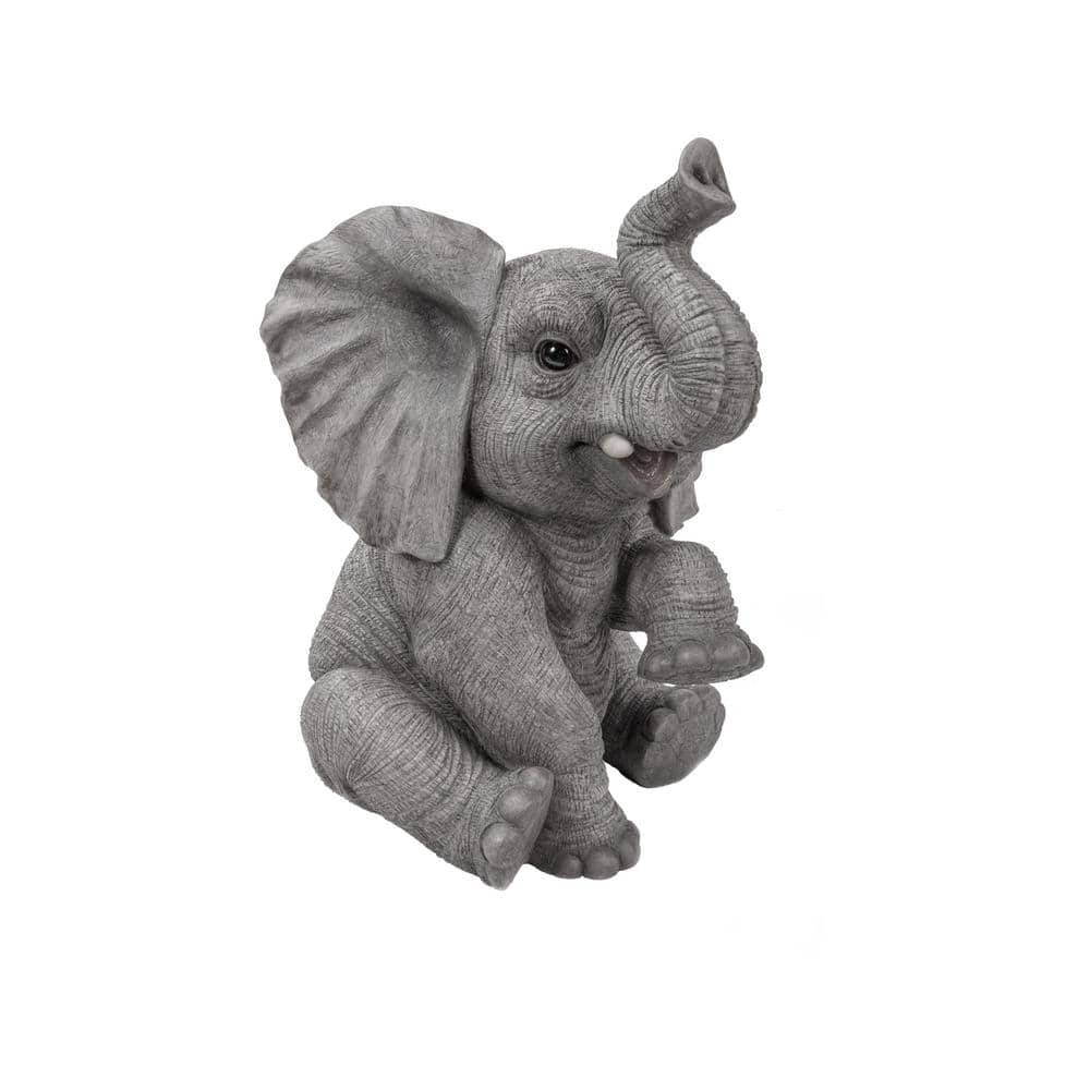 Gray Polyresin Sitting Elephant Baby Garden Statue