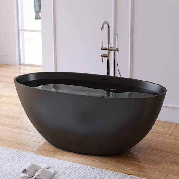 Eaton 55 in. x 29.5 in. Stone Resin Solid Surface Matte Flatbottom Freestanding Soaking Bathtub in Black