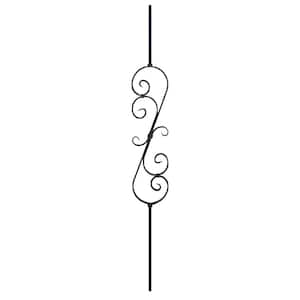 Stair Parts 44 in. x 1/2 in. Satin Black Decorative Scroll Iron Baluster for Stair Remodel