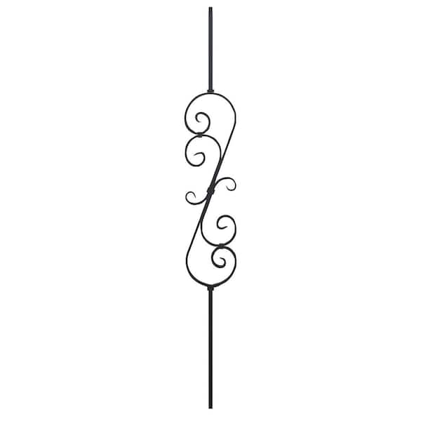 EVERMARK Stair Parts 44 in. x 1/2 in. Satin Black Decorative Scroll Iron Baluster for Stair Remodel