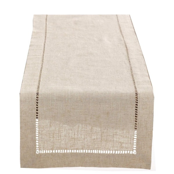 18 in. W x 108 in. L Natural Solid Polyester Table Runner with Hemstitch