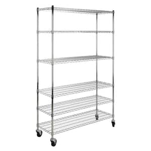 Chrome 6-Tier Rolling Carbon Steel Wire Shelving Unit (47 in. W x 76 in. H x 18 in. D)