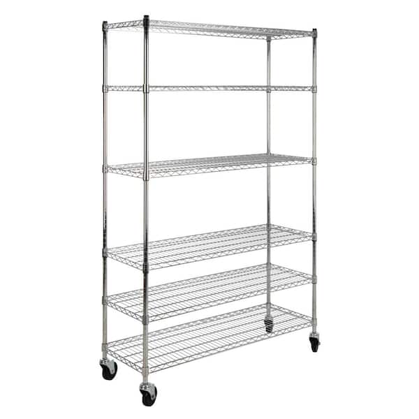 happimess Chrome 6-Tier Rolling Carbon Steel Wire Shelving Unit (47 in ...
