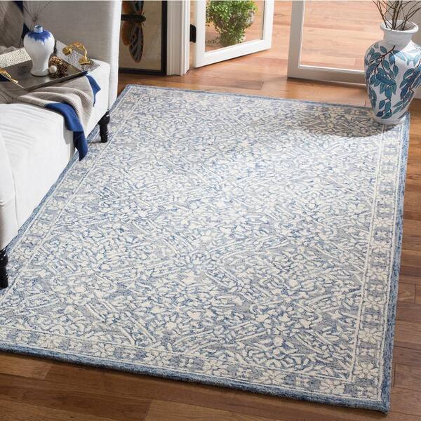 Micro-Loop Blue/Ivory 8 ft. x 10 ft. Border Area Rug