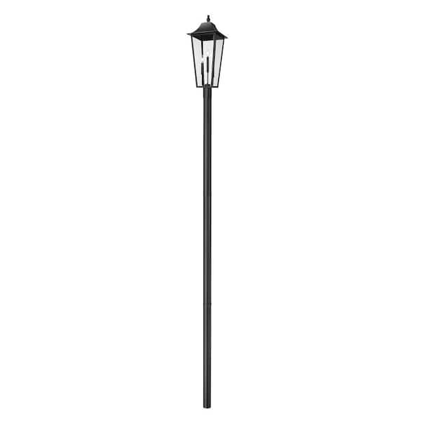 Gannon 3-Light Black Stainless Steel Hardwired Outdoor Marine Grade Post Light Set with no bulbs included