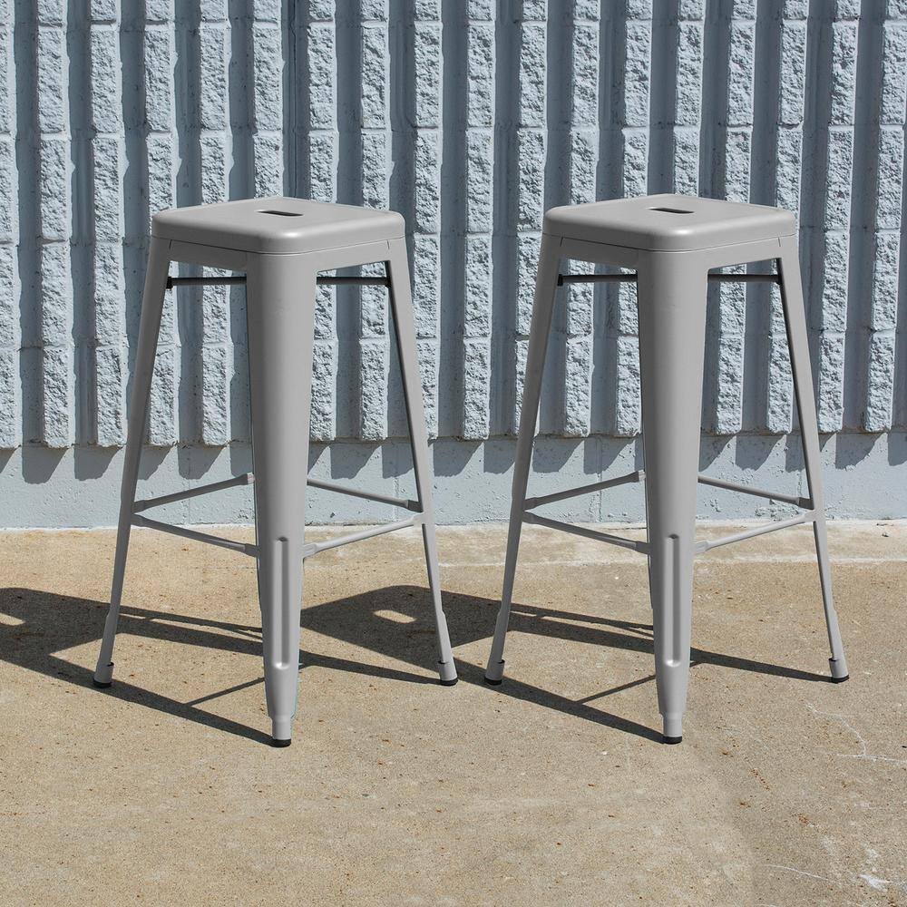 Matte Gray 30" Indoor/Outdoor Metal Bar Stool Set - 2 Piece