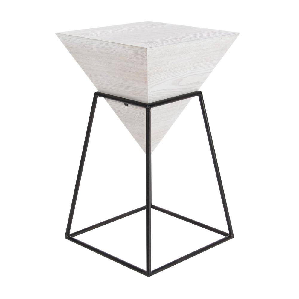 Triangular Wood and Metal Accent Table with White Top
