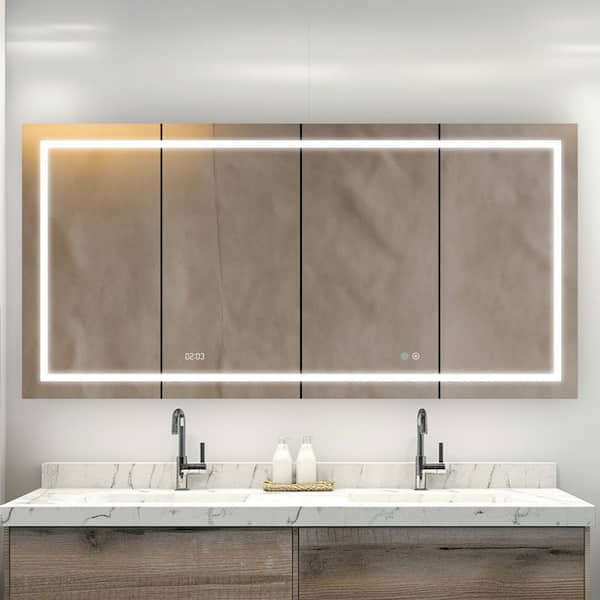 Signature Royale 72 in W x 36 in. H Rectangular LED Quad Door Medicine Cabinet with Mirror Defogger,3X Magnifying Mirror