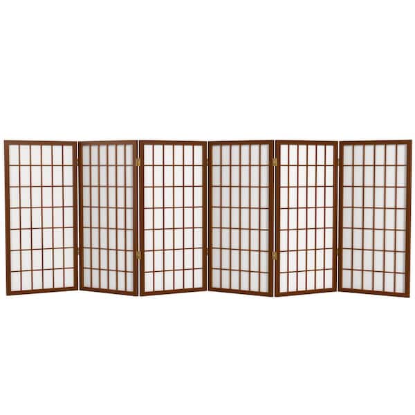 Oriental Furniture 3 ft. Short Window Pane Shoji Screen - Walnut - 6 Panels