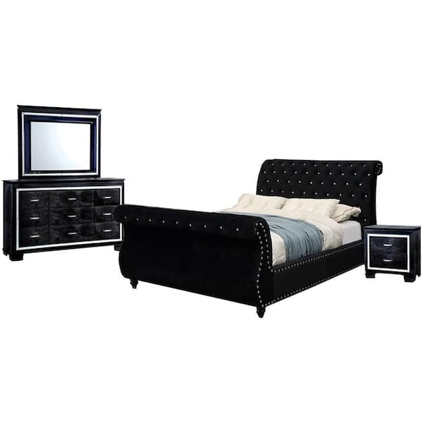 Unbranded Kai 4-Piece Black Wood Frame Queen Platform Bed