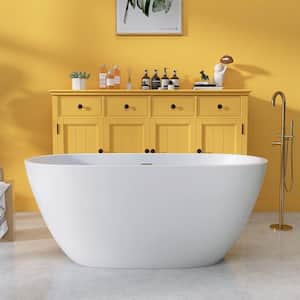 55 in. x 29.5 in. Acrylic Free Standing Soaking Tubs Flatbottom Oval Freestanding Bathtub with Removable Drain in White
