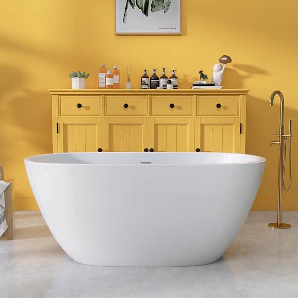 Zeafive 55 in. x 29.5 in. Acrylic Free Standing Soaking Tubs Flatbottom