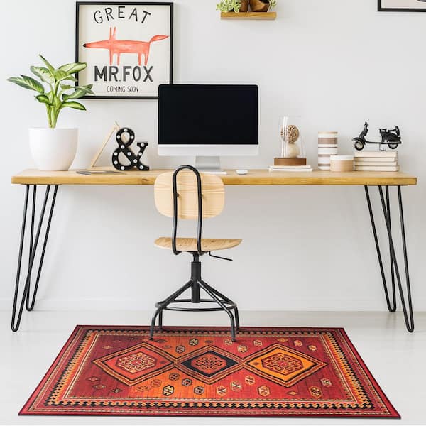 Phoenix Kilim Garnet Medallion Washable 3 ft. x 5 ft. Area Rug