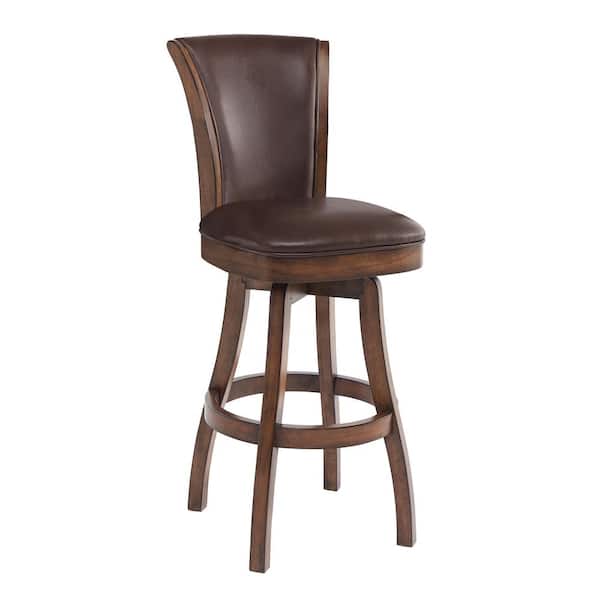 Armen Living Raleigh 30 in. Kahlua Faux Leather and Chestnut Wood Finish Armless Swivel Bar Stool