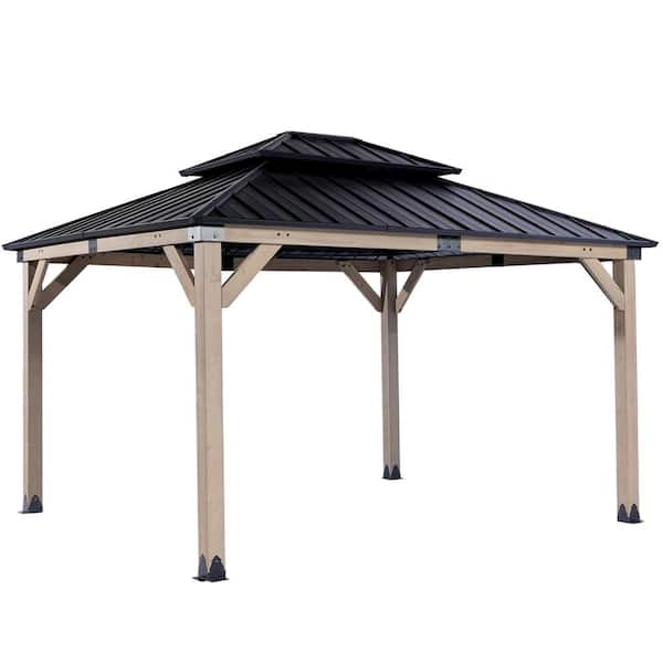 Midwood 12 ft. x 10 ft. Nature Wood Gazebo with Steel Hardtop ...