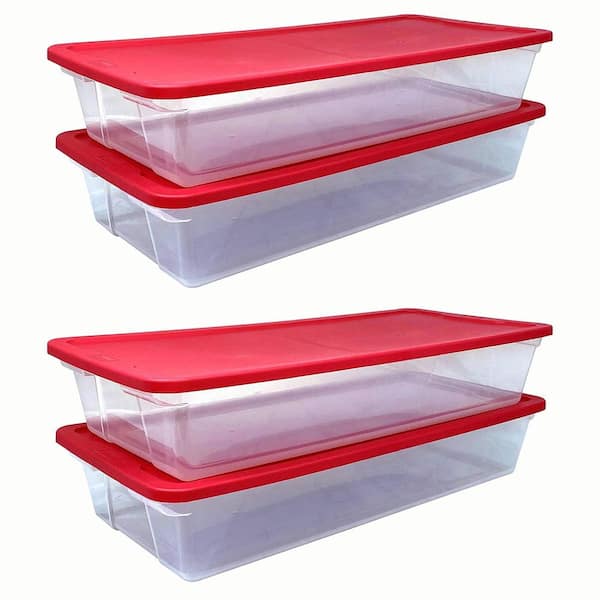 HOMZ 41-Qt. Clear Plastic Holiday Storage Container w/Red Snap Lock Lid (4  Pack) 2 x 3241CLRDDC.02 - The Home Depot