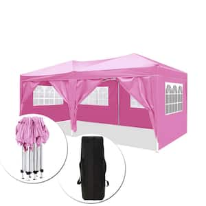 10 ft. x 20 ft. Pink Portable Wedding Party Gazebo Folding Canopy Pop Up Tent with 6 Removable Sidewalls, Carry Bag