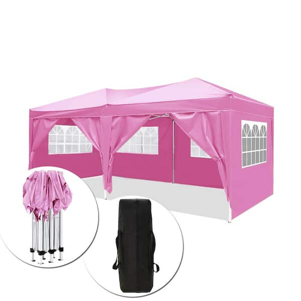 Kahomvis 10 ft. x 20 ft. Pink Portable Wedding Party Gazebo Folding ...