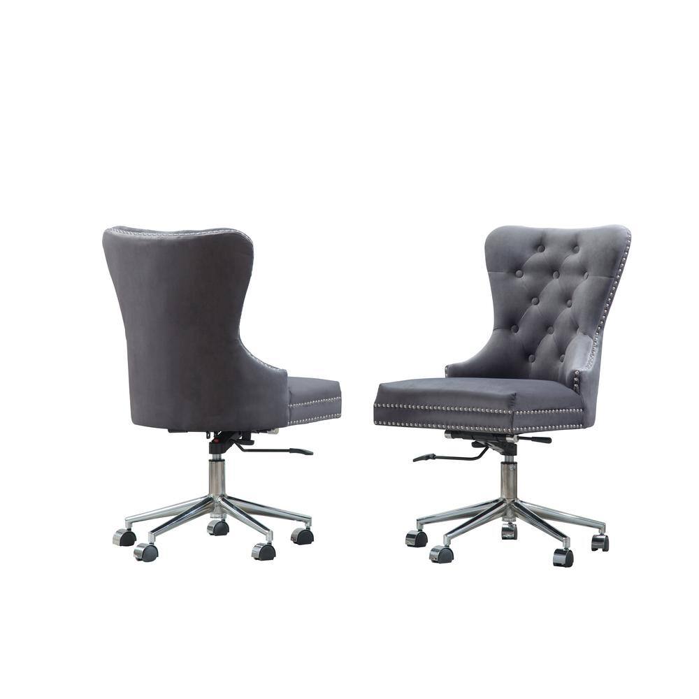 Dark Grey Leather and Fabric Swivel Office Chair