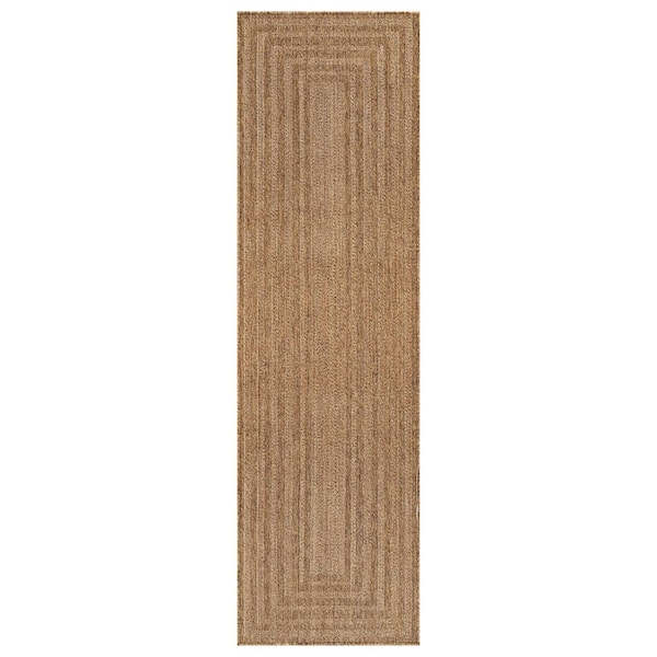 Geometric Natural/Jute Easy-Care Indoor/Outdoor Flat Woven Area Rug 2 ft. 3 in. x 8 ft. Natural