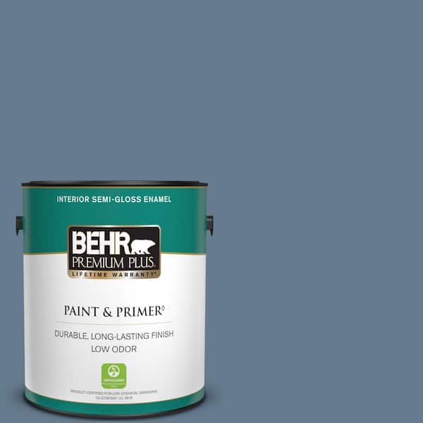 BEHR PREMIUM PLUS 1 gal. #S510-5 Skinny Jeans Semi-Gloss Enamel Low Odor Interior Paint & Primer