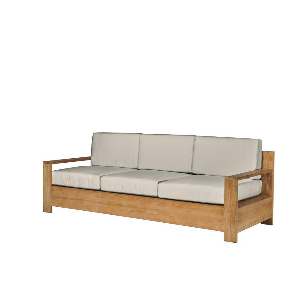 Lothair 3Person Teak Outdoor Couch with Sunbrella Canvas Cushions