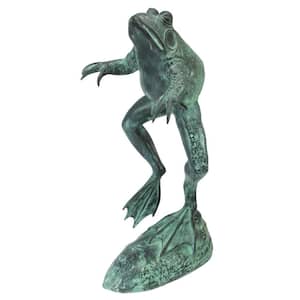 Medium Leaping, Spitting Frog Cast Bronze Piped Spitting Statue