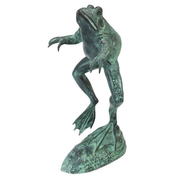 Design Toscano Medium Leaping, Spitting Frog Cast Bronze Piped Spitting Statue