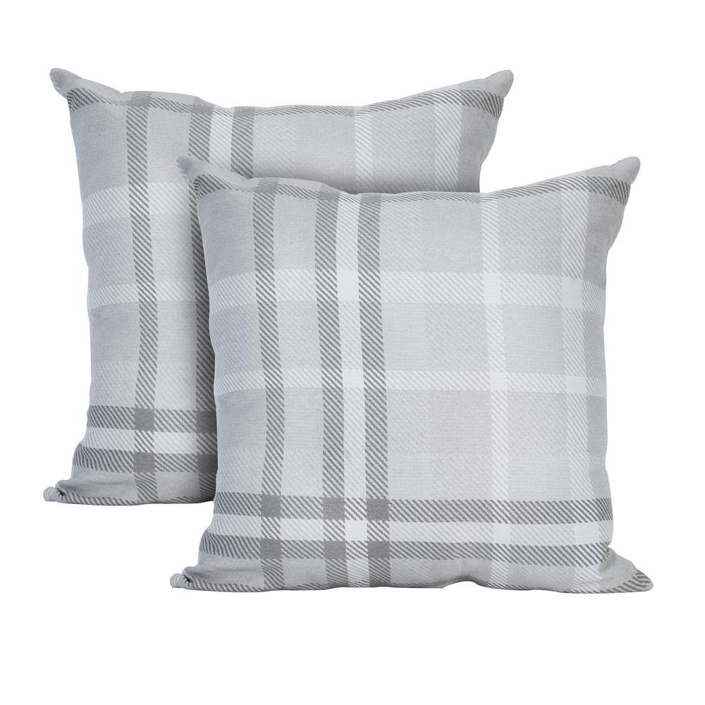 Astella Tartan Charcoal Square Outdoor Accent Lounge Throw Pillow (Set ...