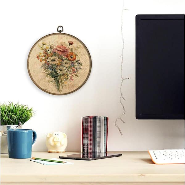Vintage Floral Framed Wall Art Decor, Farmhouse Flower Round Wall