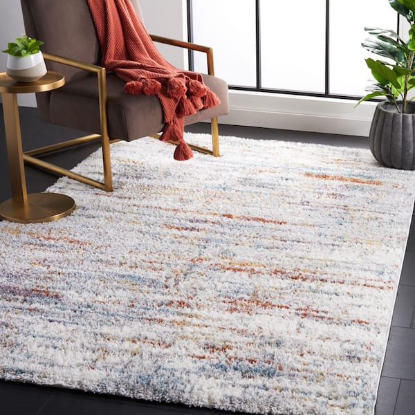 Berber Shag 2 ft. x 4 ft. Blue Rust/Ivory Marle Striped Area Rug