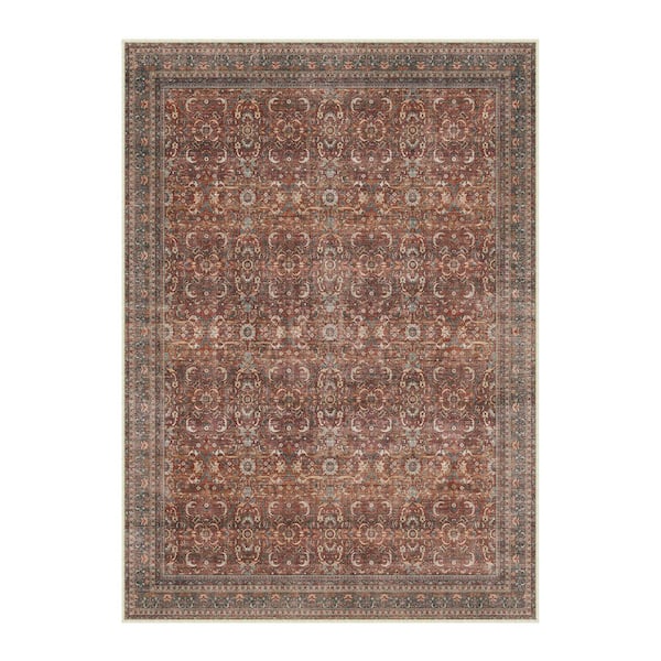 Phuket Island Red 8 ft. x 10 ft. Distressed Vintage Floral Area Rug