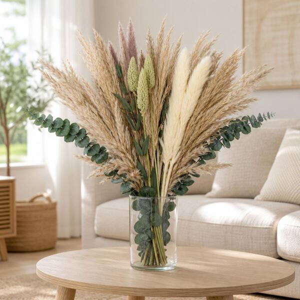 35-Piece Natural Dried Pampas Grass Bouquet Boho Decor Artificial