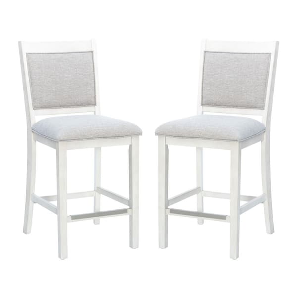 Linon Home Decor Mazie 25.5 in. White Full Back Wood Counter Stool with Polyester Seat (Set of 2)