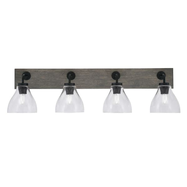 Unbranded Kirby 37 in. 4 Light Black and Painted Wood-look Vanity Light with 6.25 in. Clear Bubble Glass Shades No Bulbs Included