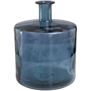 18 in. Blue Handmade Spanish Bottleneck Recycled Glass Decorative Vase