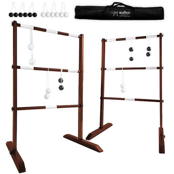 SWOOC Wooden Ladder Ball Game Set (Weather Resistant) 10 Games Included and Carrying Case Easy to Assemble Ladder Toss