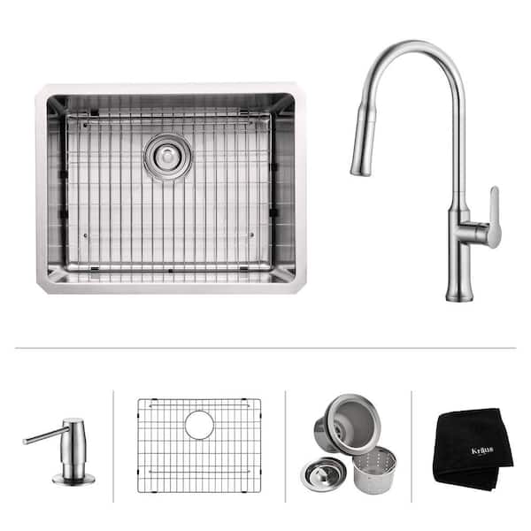 KRAUS All-in-One Undermount Stainless Steel 23 in. Single Bowl Kitchen Sink with Faucet and Accessories in Chrome